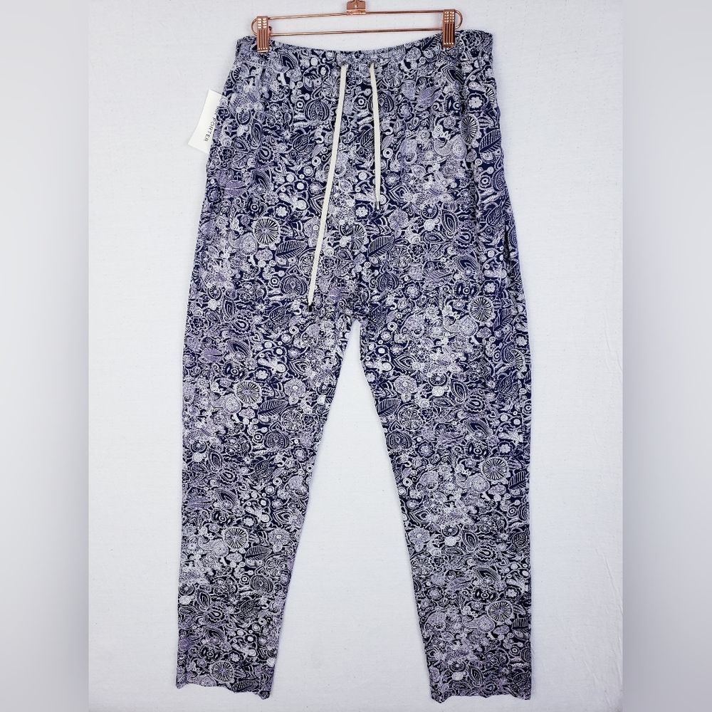 NWT Zimmerli Pajama Pants Navy Blue Paisley Loungewear Viscose Stretch size L